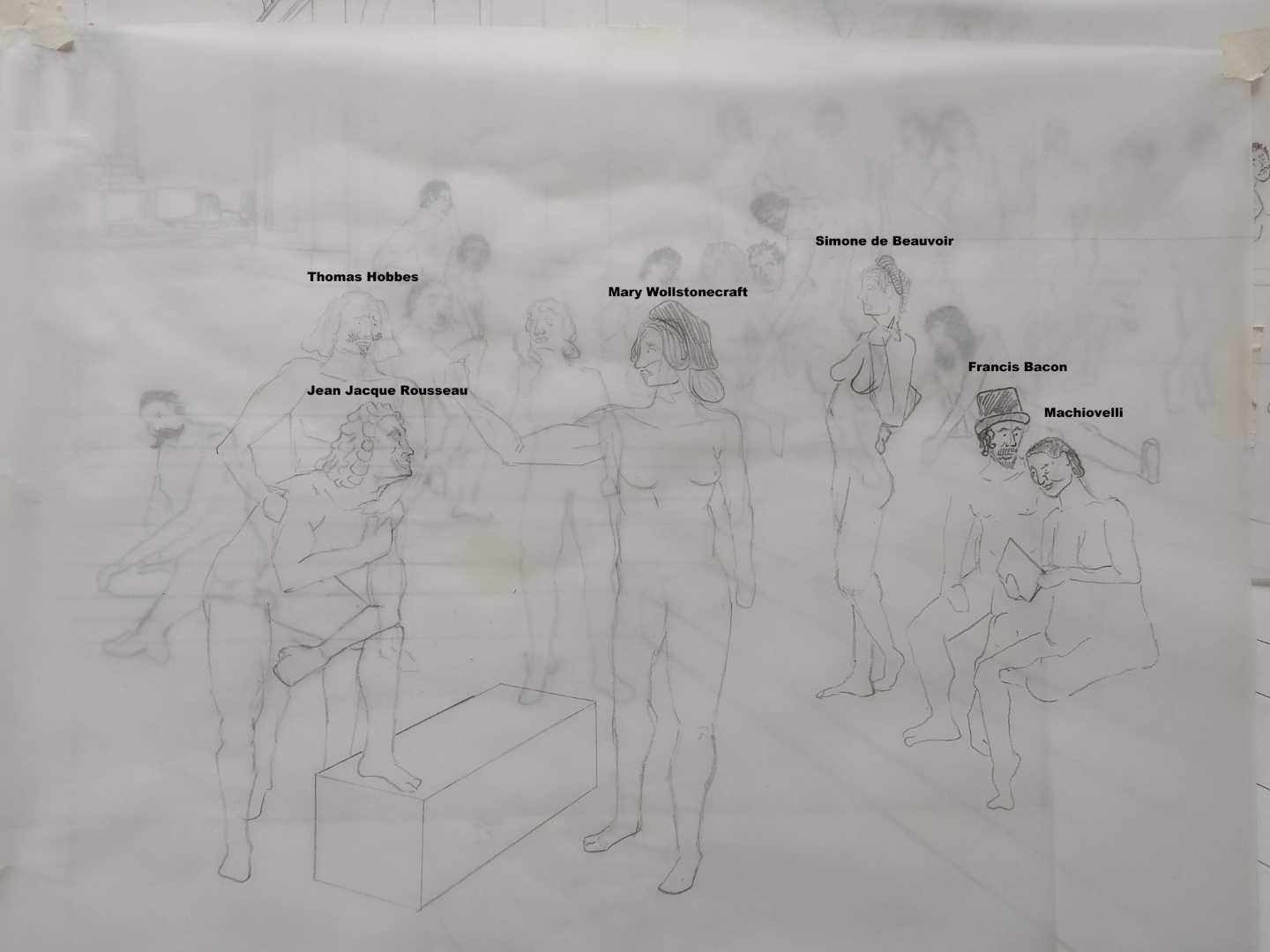 'After Athens' development sketch 4. Close detail of figure's pose and portrait refinement.