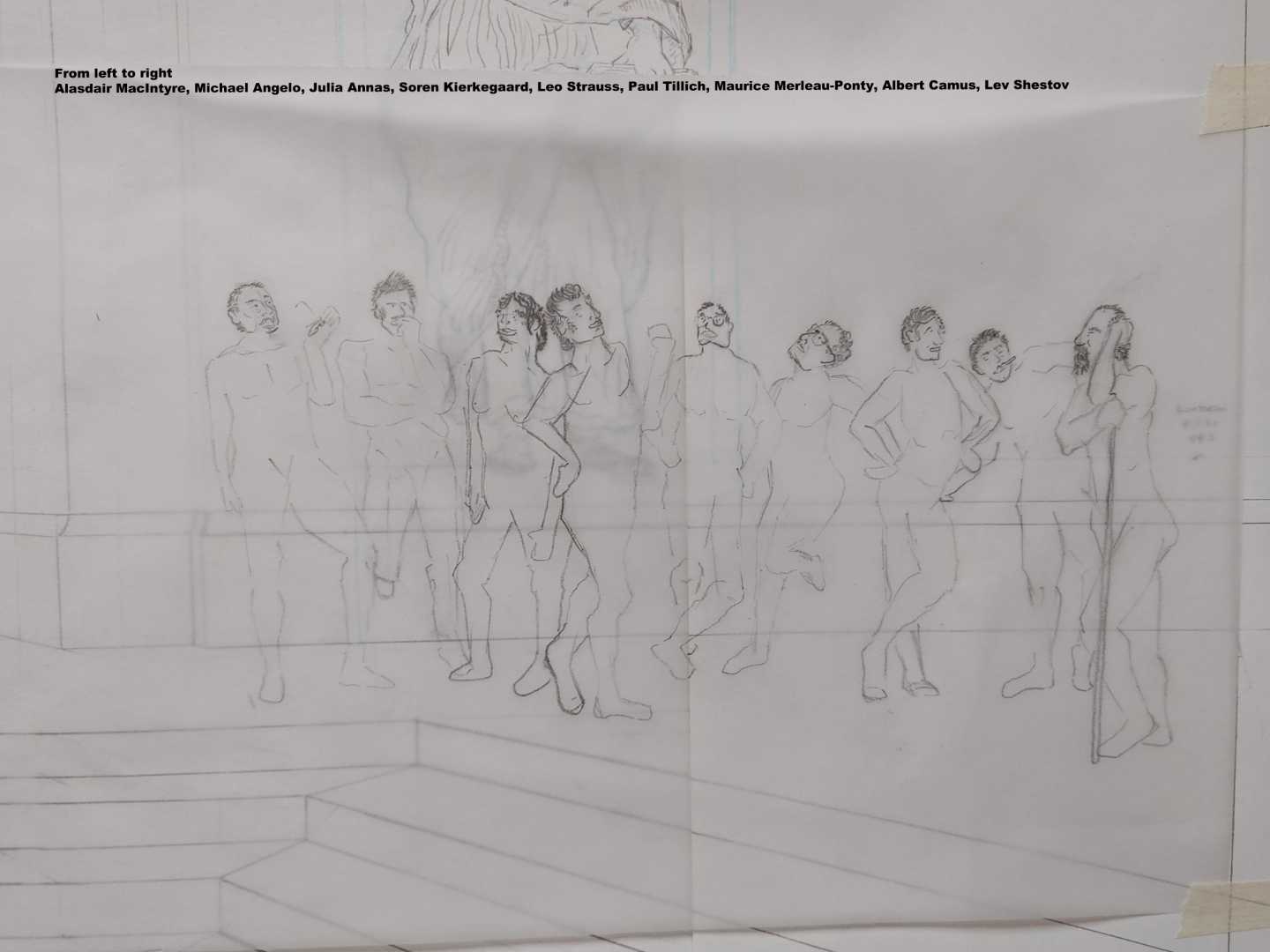 'After Athens' development sketch 6. Close detail of figure's pose and portrait refinement.