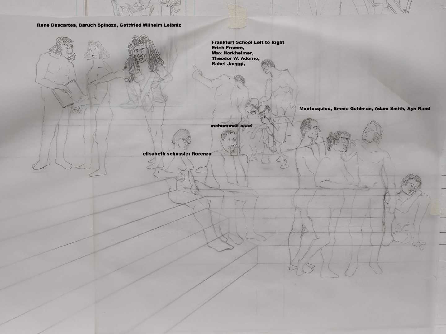 'After Athens' development sketch 8. Close detail of figure's pose and portrait refinement.