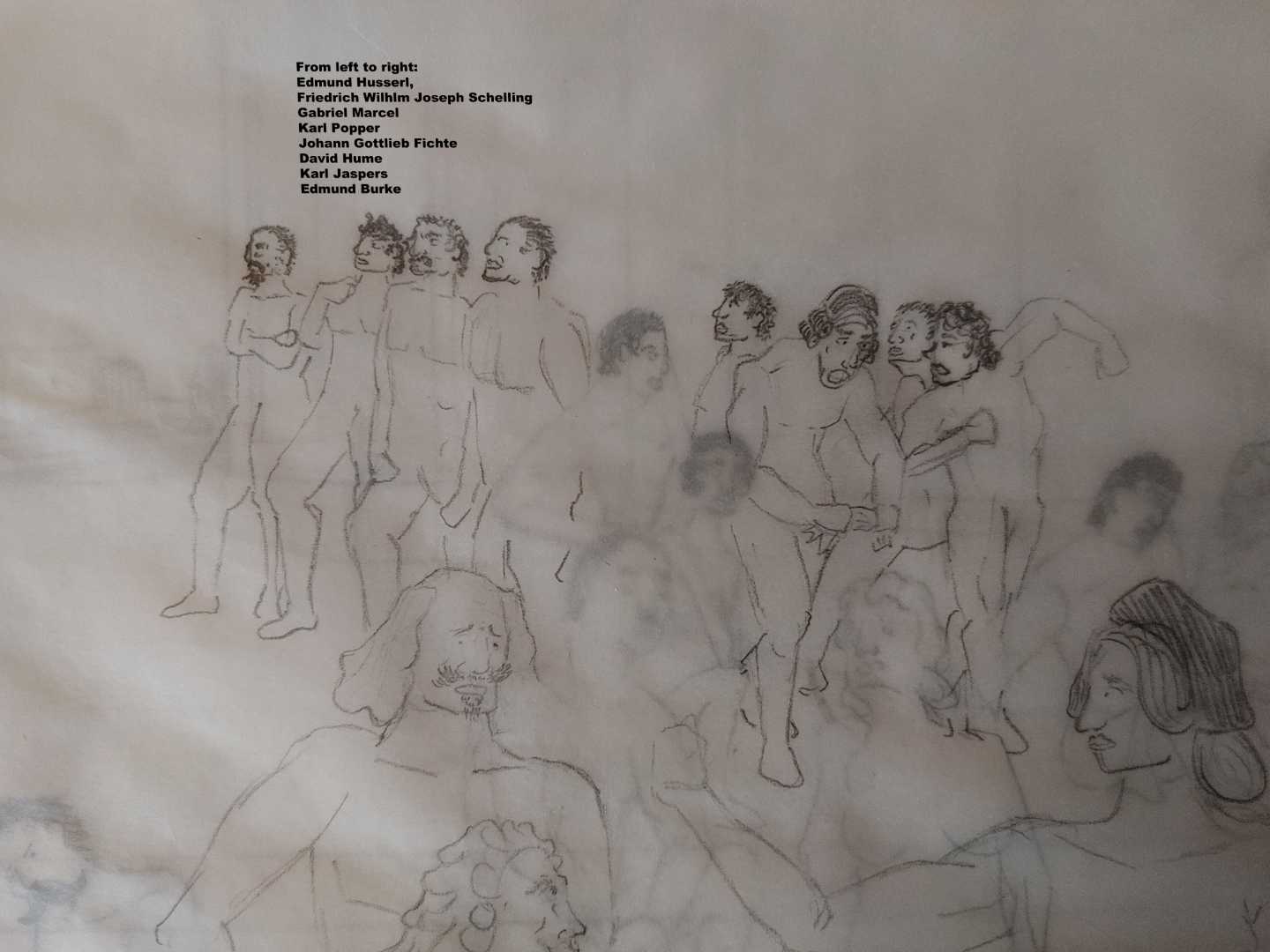 'After Athens' development sketch 9. Close detail of figure's pose and portrait refinement.