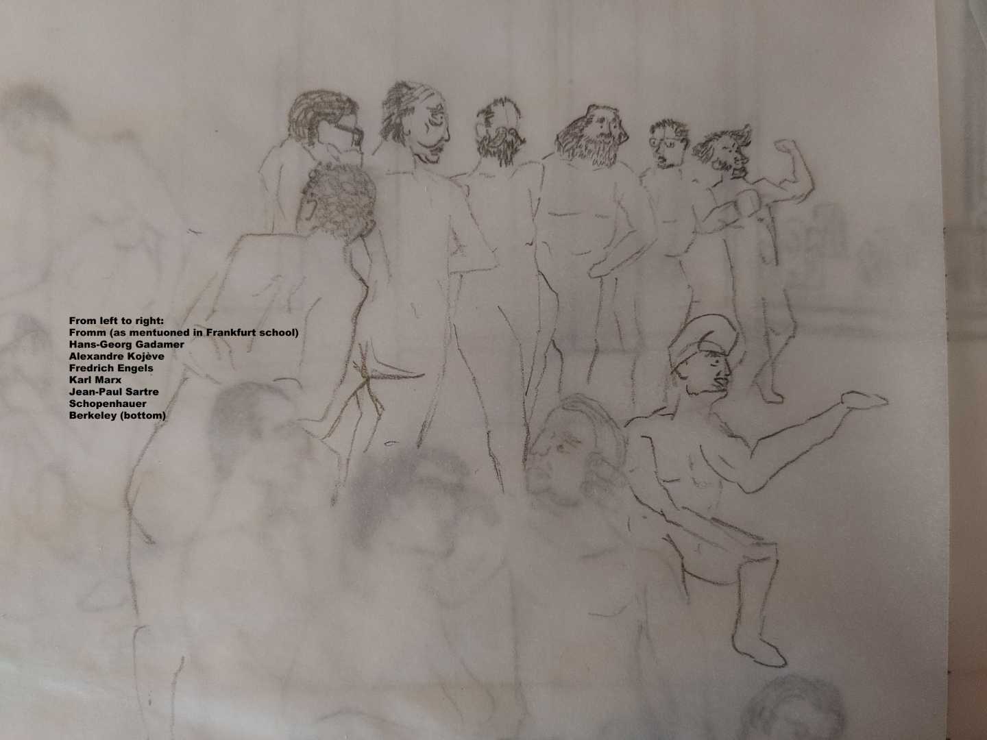 'After Athens' development sketch 10. Close detail of figure's pose and portrait refinement.