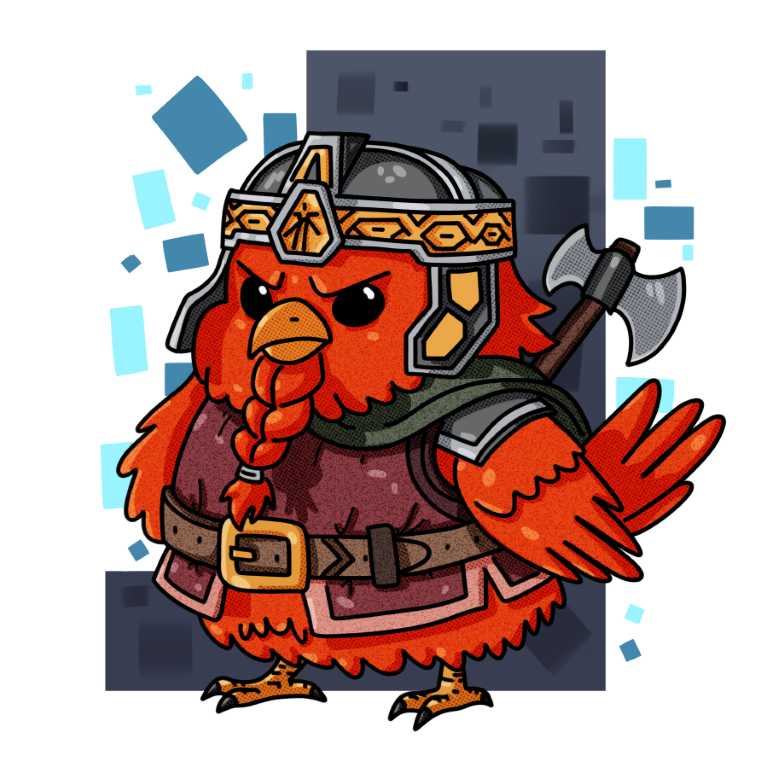 Gimli bird character design. He is depicted as a sturdy and determined cardinal.