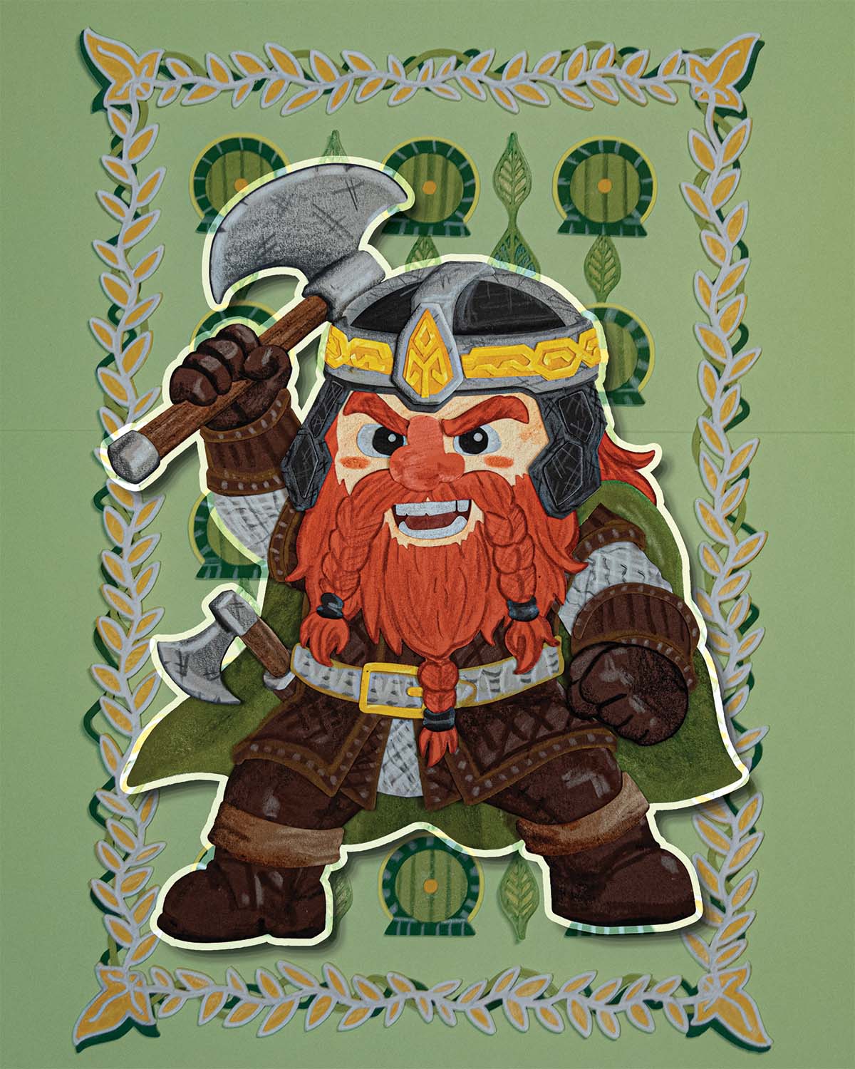 Gimli chibi paper collage illustration.