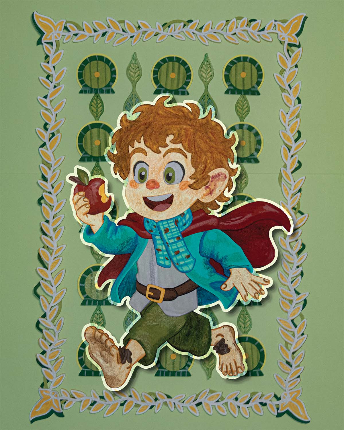 Peregrin Took chibi paper collage illustration.