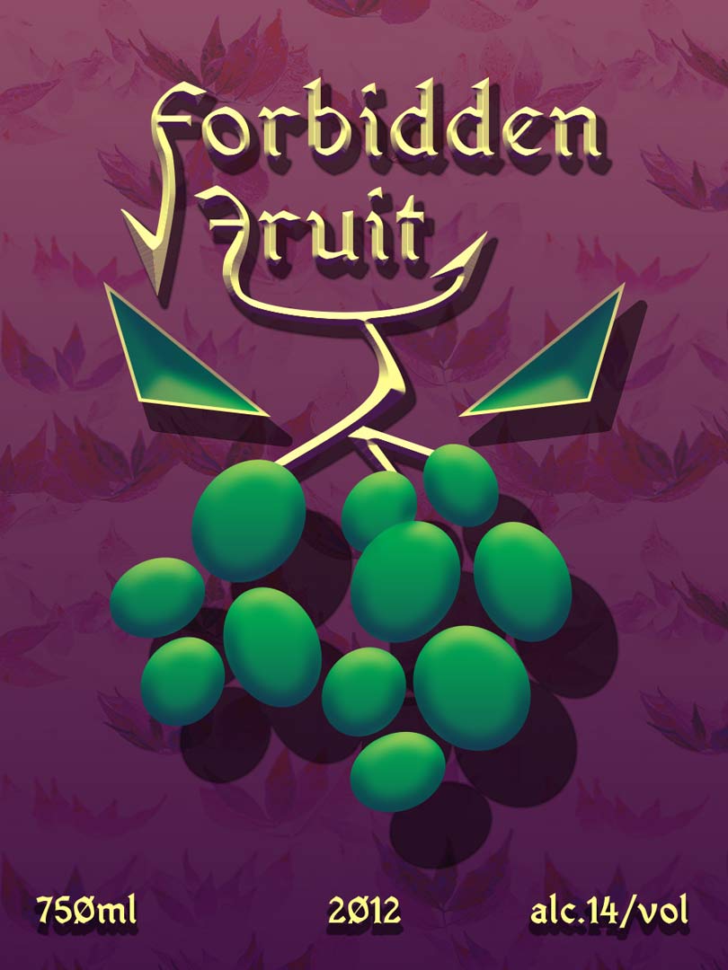 Forbidden Fruit wine bottle label.