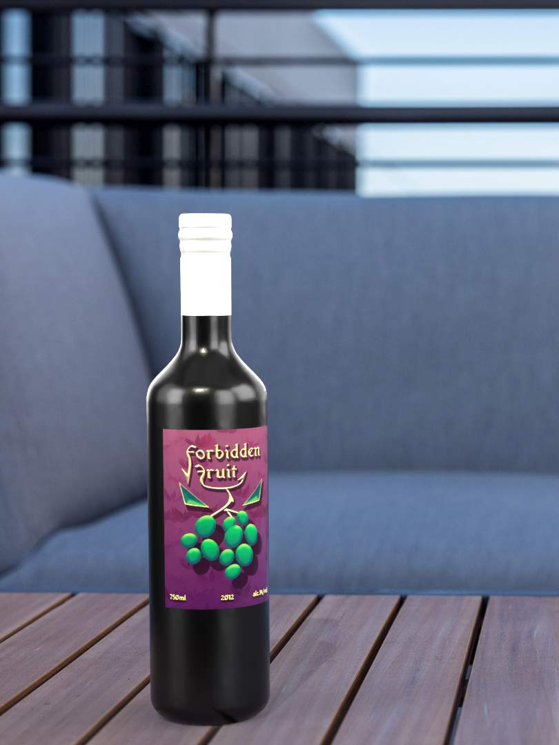Forbidden Fruit wine bottle label mock-up.