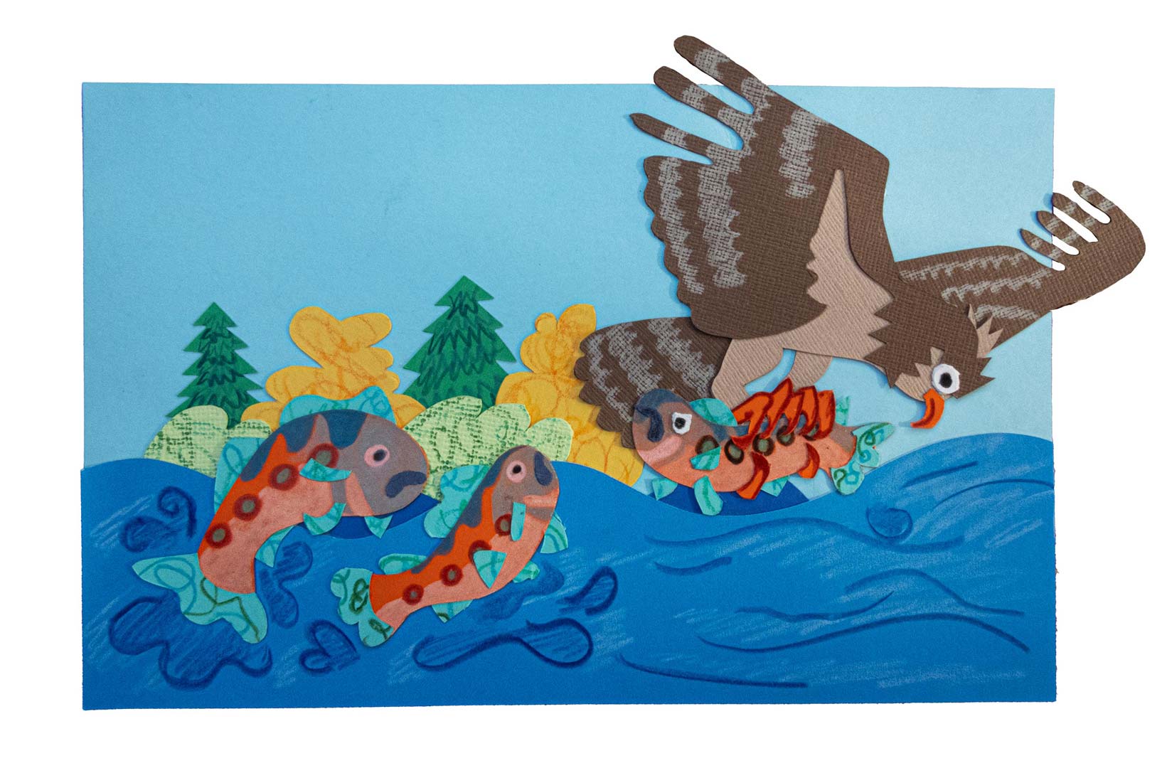 A collage illustration titled 'Osprey Dive'.