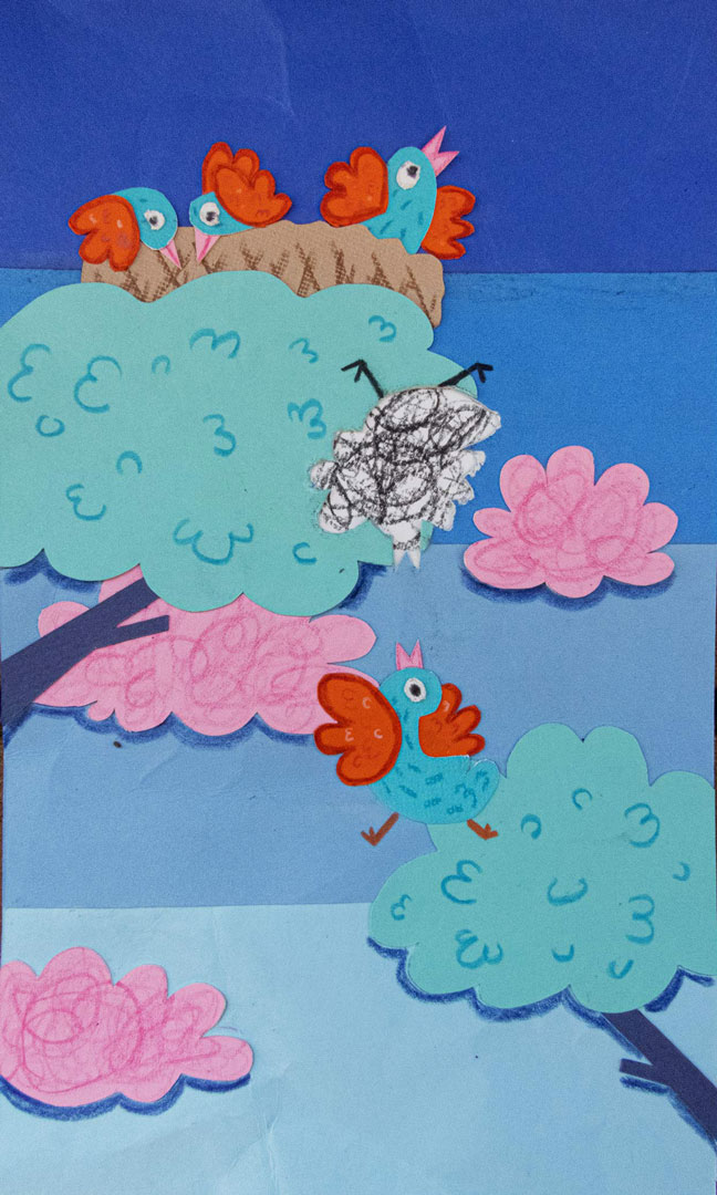 A collage illustration titled 'The Nest'.