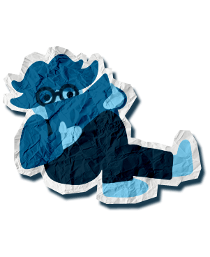 Paper Patchy sitting down with a book in his hands.